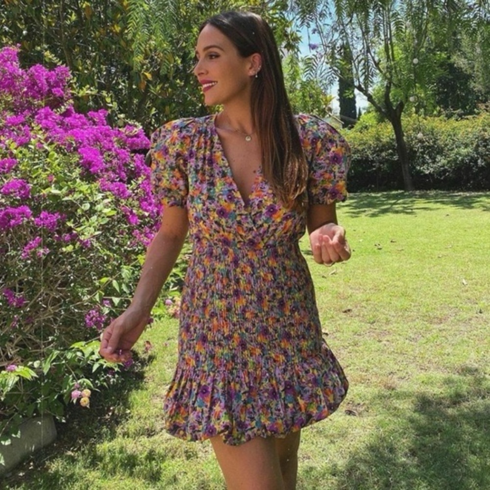 Zara Floral size small NWT Smocked puff sleeve Mini Dress